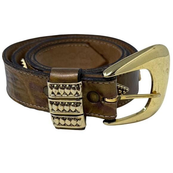Vintage LeatherRock Womens Leather Belt Bezel Set Cabonchon‎ Beaded Triangles Lg main image 7